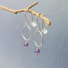 Minimalist round dangling earrings with a small amethyst bead in upcycled and recycled 925 silver ♻ for women.
