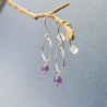 Petites boucles d'oreilles pendantes cercle avec perle améthyste Maya en argent 925 recyclé et upcyclé