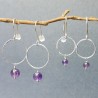 Minimalist round dangling earrings with an amethyst bead in upcycled and recycled 925 silver ♻ for women.