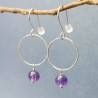 Boucles d'oreilles pendantes cercle avec perle améthyste Maya en argent 925 recyclé et upcyclé