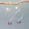 Minimalist round dangling earrings with an amethyst bead in upcycled and recycled 925 silver ♻ for women.