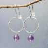 Minimalist round dangling earrings with an amethyst bead in upcycled and recycled 925 silver ♻ for women.