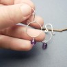Boucles d'oreilles pendantes cercle avec perle améthyste Maya en argent 925 recyclé et upcyclé