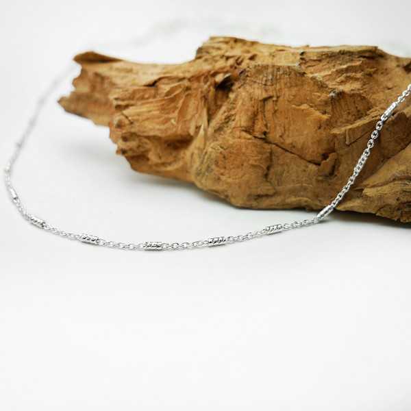 Fine chain in 925 recycled silver, minimalist, adjustable striated tube mesh