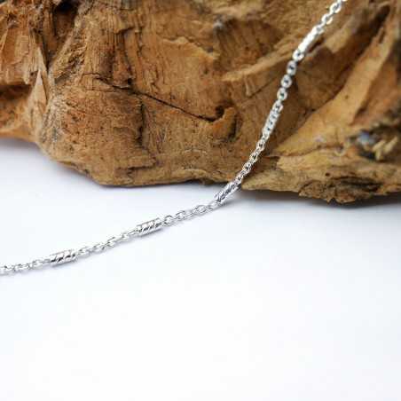 Minimalist adjustable fine chain in 925 recycled silver with striated tube mesh