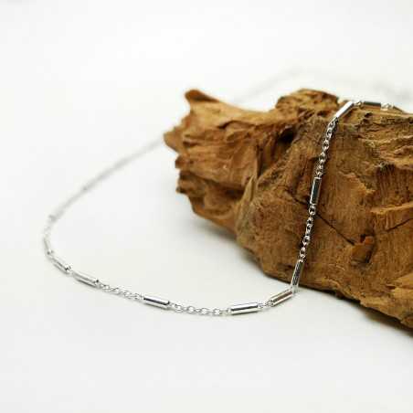 Minimalist adjustable fine chain in 925 recycled silver with tube mesh