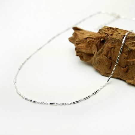 Minimalist adjustable fine chain in 925 recycled silver with tube mesh