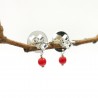 Round stud earrings in recycled 925 silver and red pearl
