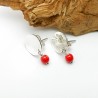 Round stud earrings in recycled 925 silver and red pearl