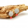 Round stud earrings in recycled 925 silver and red pearl