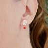 Round stud earrings in recycled 925 silver and red pearl