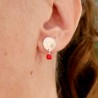 Round stud earrings in recycled 925 silver and red pearl