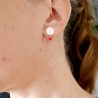 Round stud earrings in recycled 925 silver and red pearl