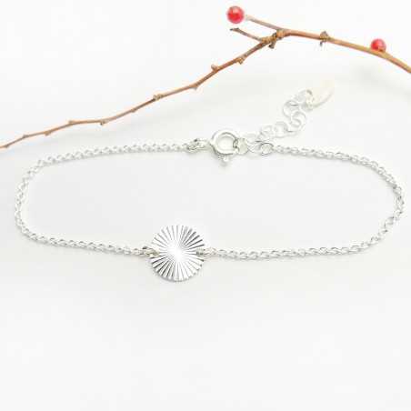 Thin 10 mm sun medal bracelet in minimalist recycled 925 silver with adjustable chain