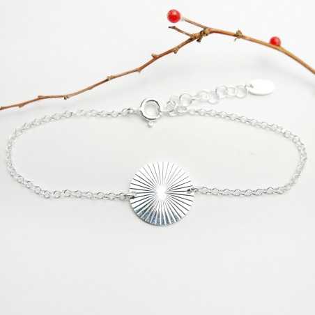 Thin 15 mm sun medal bracelet in minimalist recycled 925 silver with adjustable chain