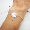 Bracelet fin médaille soleil 15 mm en argent 925 recyclé minimaliste avec chaine ajustable