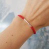 Fine bracelet in recycled 925 silver and minimalist red glass beads square beads