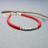 Fine bracelet in recycled 925 silver and minimalist red glass beads square beads