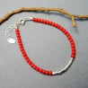 Fine bracelet in recycled 925 silver and minimalist red glass beads square beads