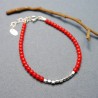 Fine bracelet in recycled 925 silver and minimalist red glass beads square beads
