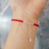 Fine bracelet in recycled 925 silver and minimalist red glass beads square beads