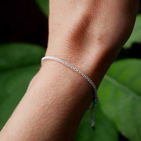 Thick minimalist recycled 925 silver bracelet for women, accumulative and adjustable popcorn chain