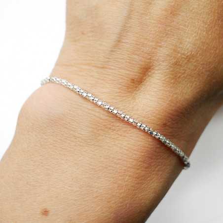Minimalistisches Armband aus recyceltem 925er Silber für Damen mit Diamant-Popcorn-Kette