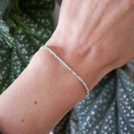 Bracelet chaine maille popcorn diamantée minimaliste en argent 925 recyclé ♻ ajustable pour femme.