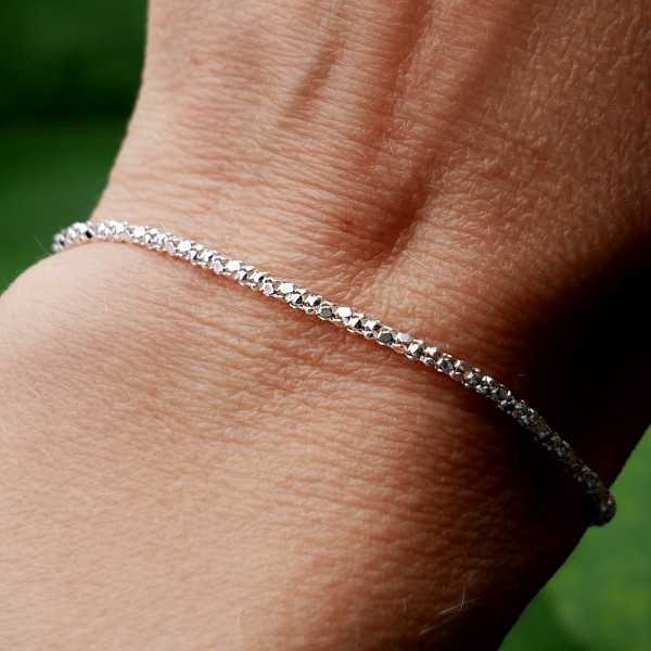 Bracelet chaine maille popcorn diamantée minimaliste en argent 925 recyclé ♻ ajustable pour femme