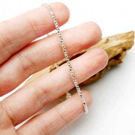 Minimalist recycled 925 silver bracelet for women with diamond popcorn chain