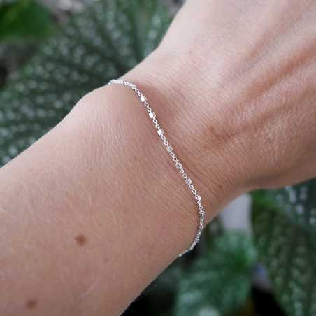 Bracelet en argent 925 recyclé minimaliste pour femme perles alternés carrées