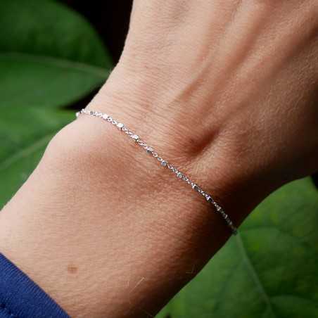 Bracelet en argent 925 recyclé minimaliste pour femme perles alternés carrées