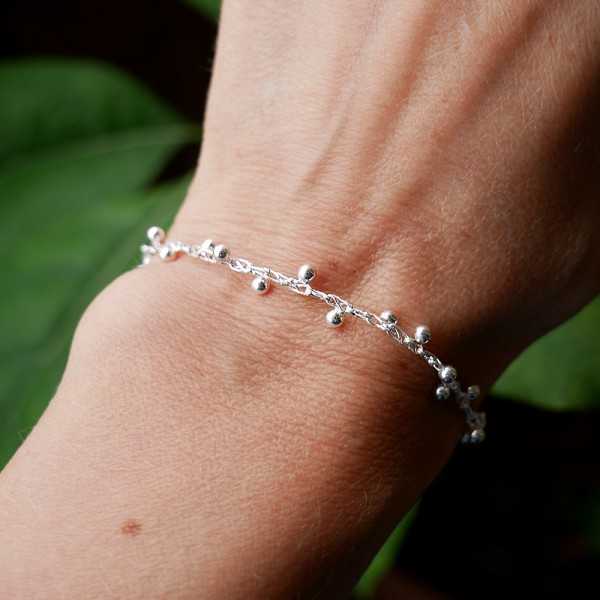 Bracelet en argent 925 recyclé minimaliste pour femme avec perles alternées
