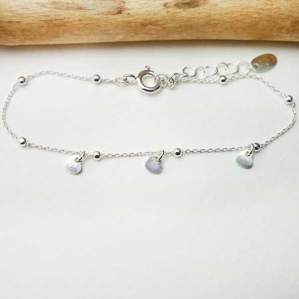 Herzarmband aus minimalistischem recyceltem 925er Silber für Damen, feine Kette mit abwechselnden runden Perlen