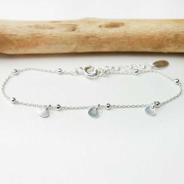 Minimalist Hearts bracelet with fine alternating round beads chain in recycled 925 silver for women