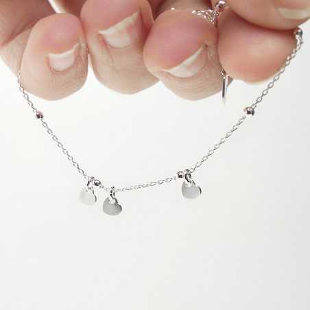 Herzarmband aus minimalistischem recyceltem 925er Silber für Damen, feine Kette mit abwechselnden runden Perlen