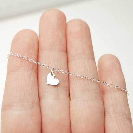 Dünnes Damen-Herzarmband aus minimalistischem recyceltem 925er Silber für Damen mit feiner Kette
