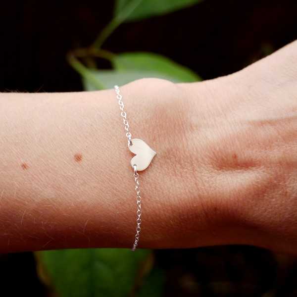 Large heart women's bracelet in minimalist recycled 925 silver for women