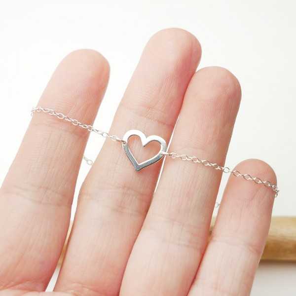Großes ausgehöhltes Herz-Damenarmband aus minimalistischem recyceltem 925er Silber für Damen