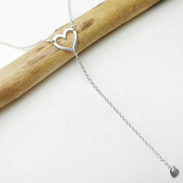 Women's hollowed-out heart Y necklace in minimalist recycled 925 silver for women on a fine adjustable chain