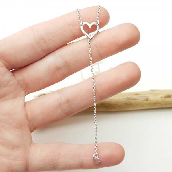 Minimalistische Y-Halskette mit ausgehöhltem Herz für Damen aus recyceltem 925er Silber für Damen