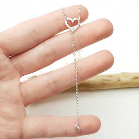 Minimalistische Y-Halskette mit ausgehöhltem Herz für Damen aus recyceltem 925er Silber für Damen
