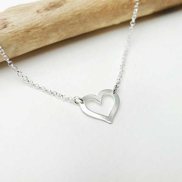 Women's hollowed out heart necklace in minimalist recycled 925 silver for women on a fine adjustable chain Valentine's Day