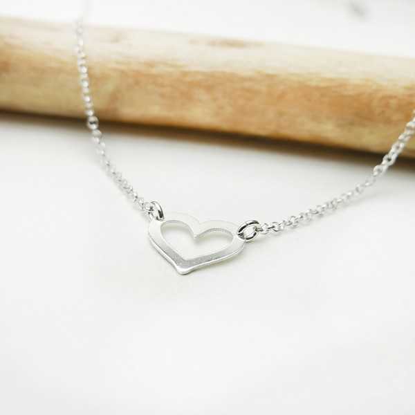 Women's hollowed out heart necklace in minimalist recycled 925 silver for women on a fine adjustable chain Valentine's Day