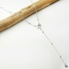 Damen-Herz-Y-Halskette aus minimalistischem recyceltem 925er Silber für Damen an einer feinen, verstellbaren Perlenkette