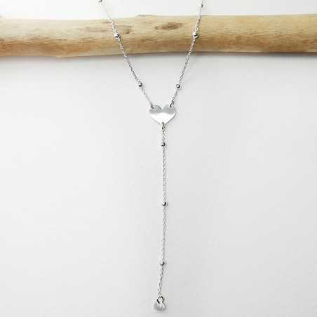 Damen-Herz-Y-Halskette aus minimalistischem recyceltem 925er Silber für Damen an einer feinen, verstellbaren Perlenkette