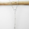 Damen-Herz-Y-Halskette aus minimalistischem recyceltem 925er Silber für Damen an einer feinen, verstellbaren Perlenkette