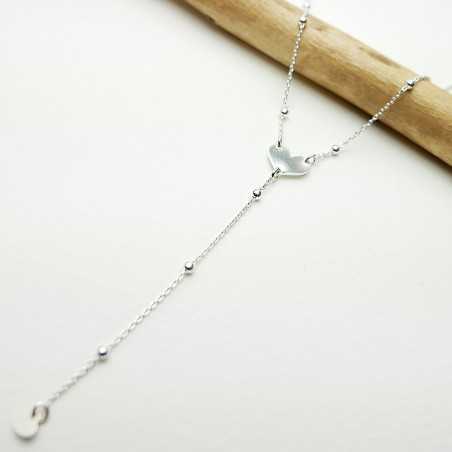 Women's heart Y necklace in minimalist recycled 925 silver for women on a fine adjustable beaded chain