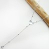 Damen-Herz-Y-Halskette aus minimalistischem recyceltem 925er Silber für Damen an einer feinen, verstellbaren Perlenkette