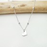 Pendentif femme cœur solitaire en argent 925 recyclé minimaliste pour femme et pour enfant sur chaine fine perlée réglable